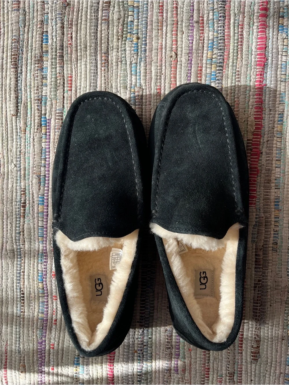 UGG Men's Black Suede Shearling-Lined Ascot Slippers